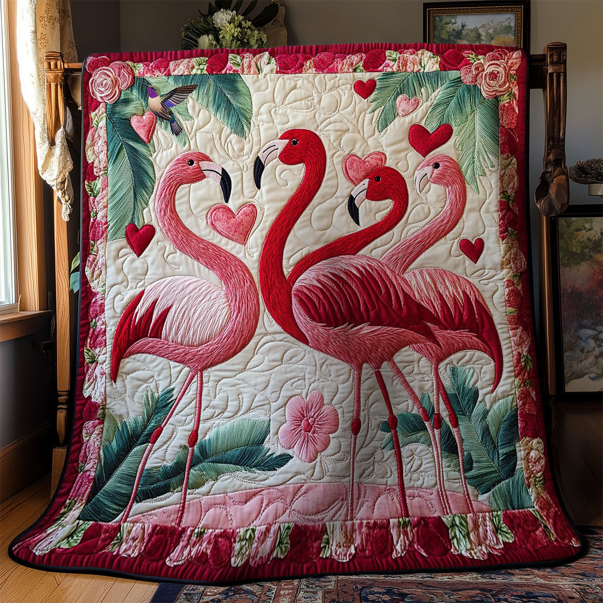 Heart Flamingo WY0512019CL Quilt