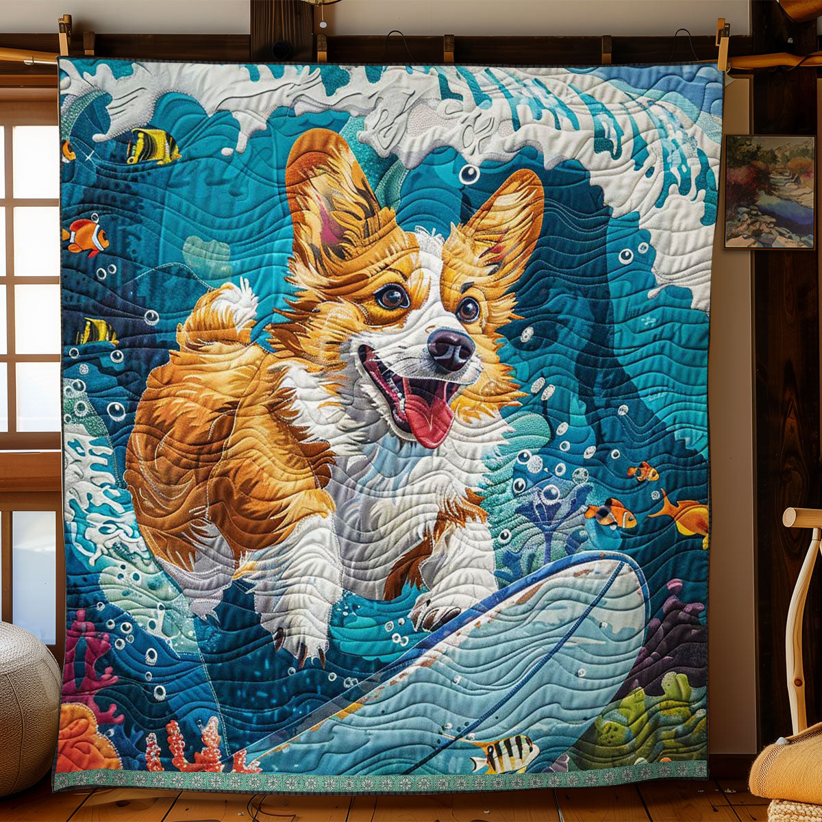 Surfing Corgi WJ2709021CL Quilt