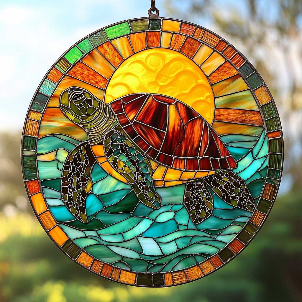 Ocean Turtle WN2211077CL Stained Glass Suncatcher