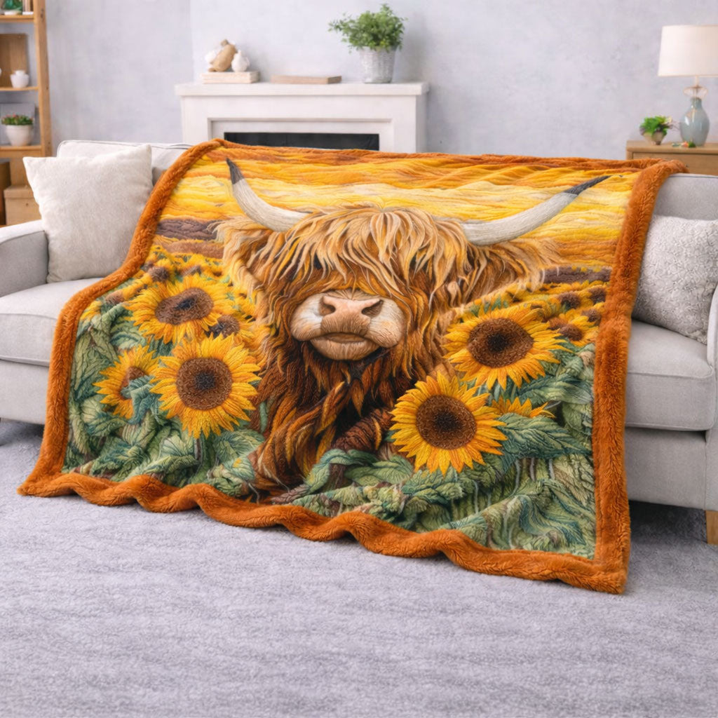 Highland Cow Sunflower CW2401003CL Faux Fur Throw Blanket