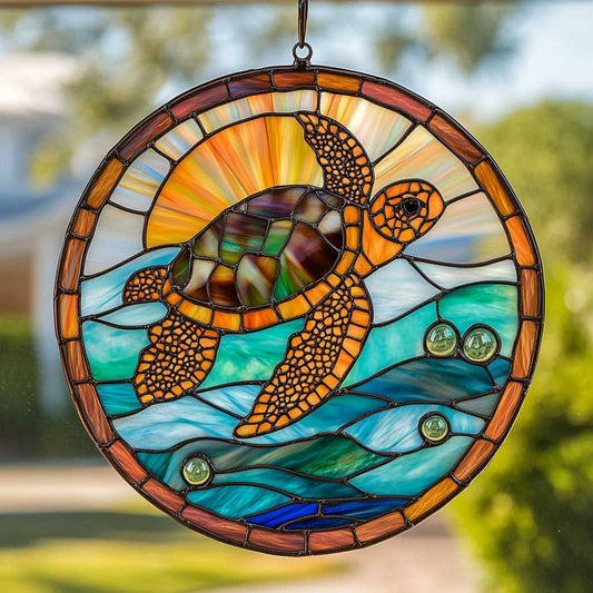 Tropical Turtle WN2211081CL Stained Glass Suncatcher