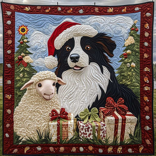 Farm Border Collie Celebrating Christmas WP1211012CL Quilt