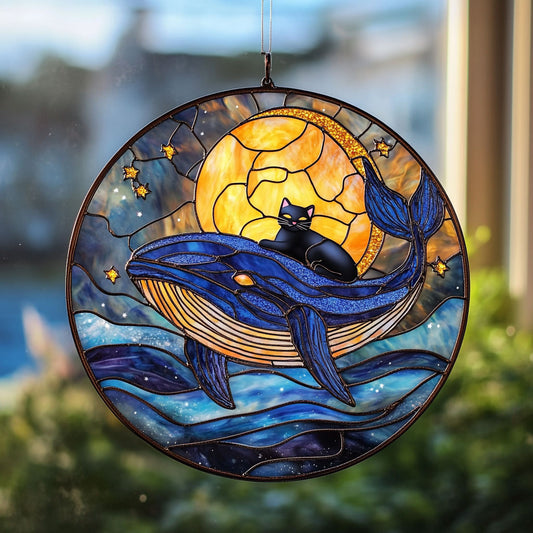 Black Cat And Whale WY1401002CL Suncatcher
