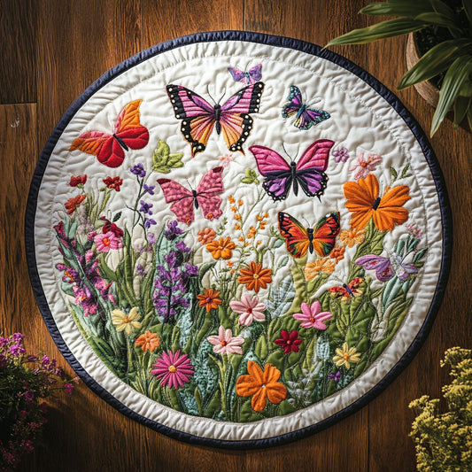 Butterfly Floral Garden CW0307013CL Quilted Round Mat