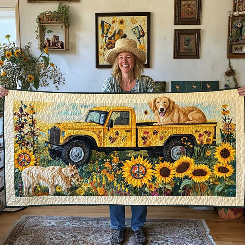 Golden Retriever Sunflower Road WN0110056CL Quilted Table Runner