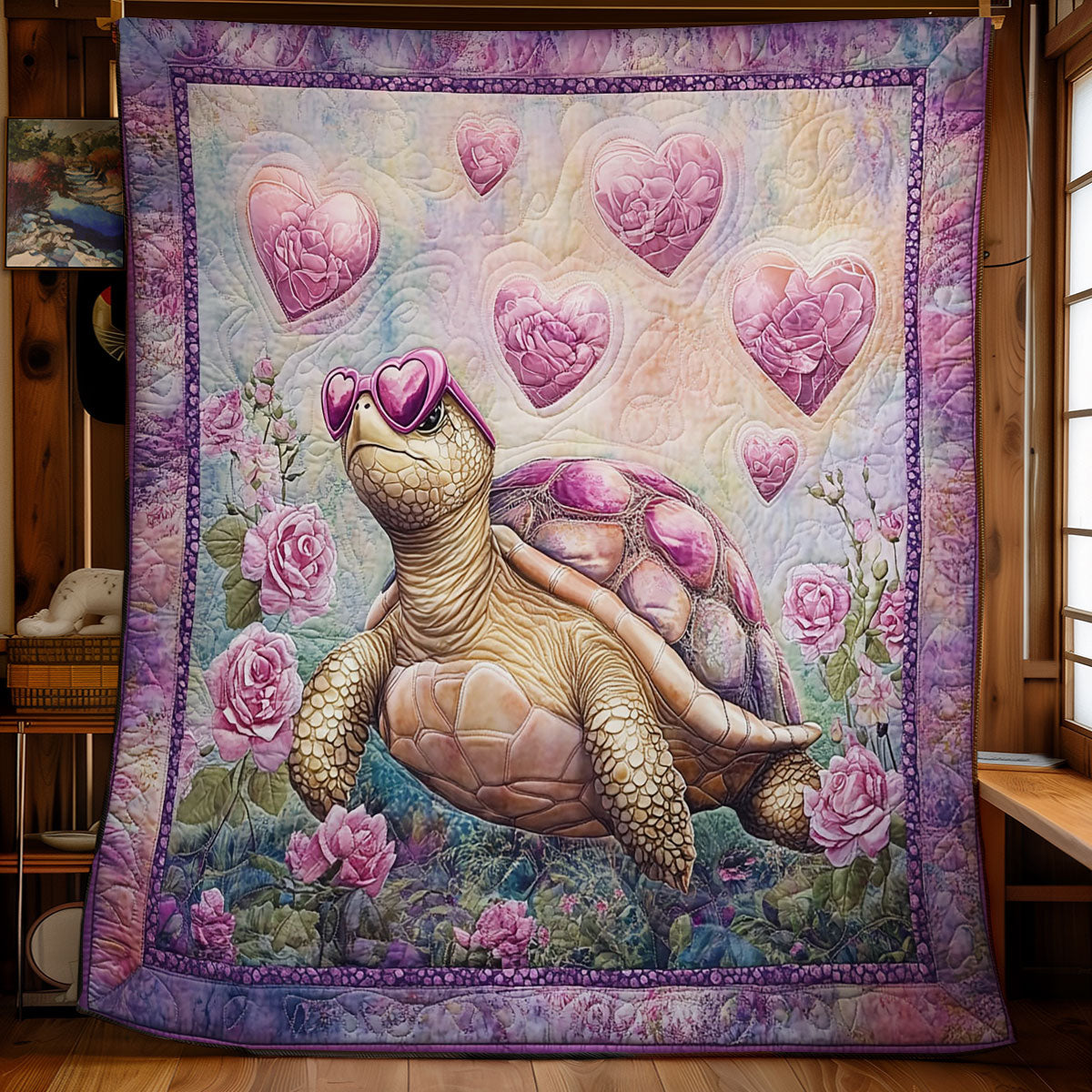 Pink Heart Turtle WY2001096CL Quilt