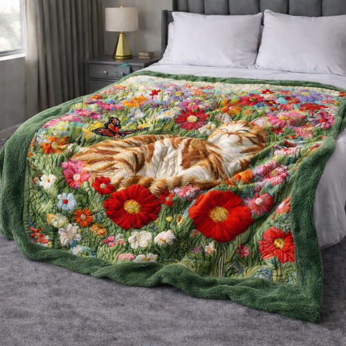 Sleeping Cat In Garden QA2201004CL Faux Fur Throw Blanket