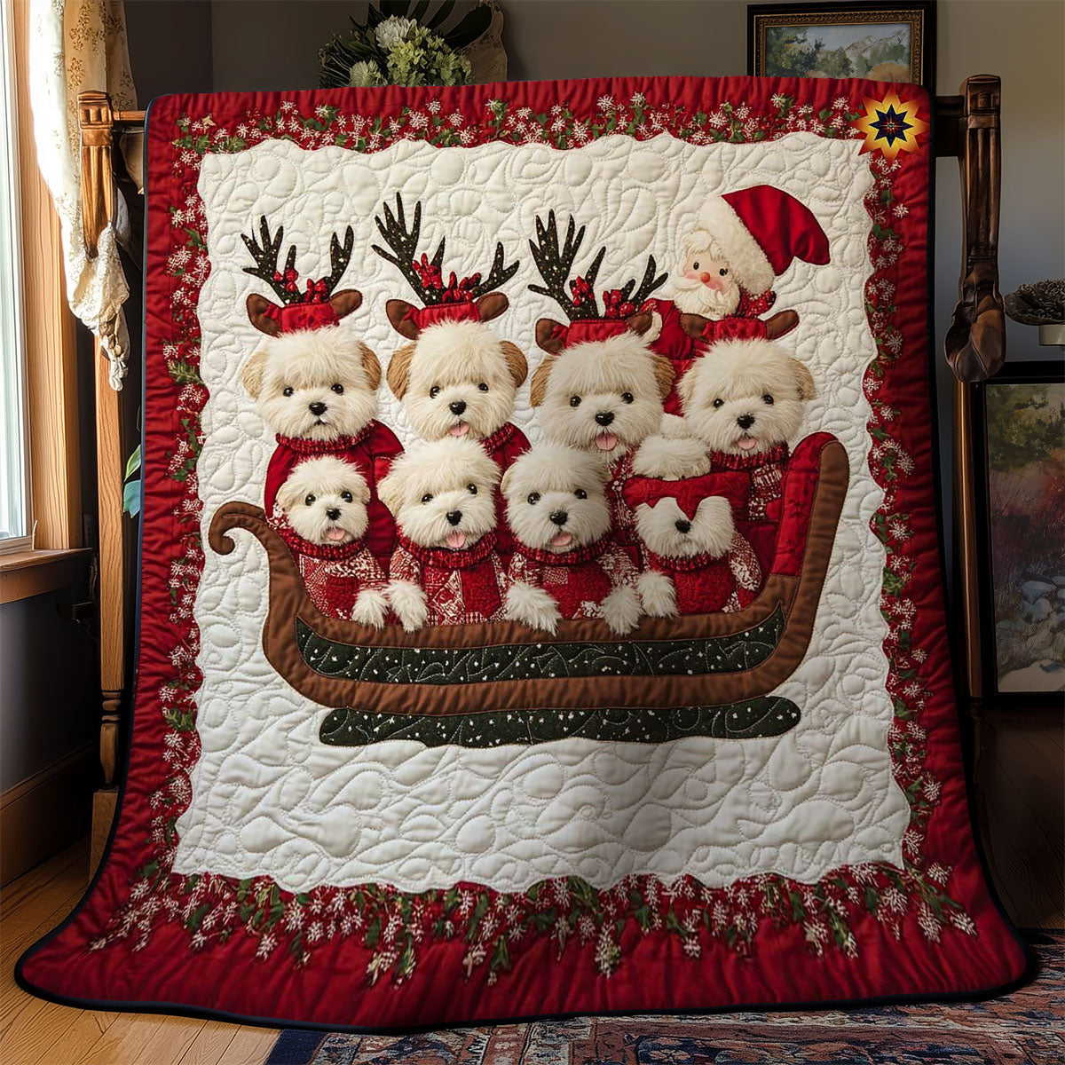 Christmas Sleigh Bichon Frise WN0811040CL Quilt
