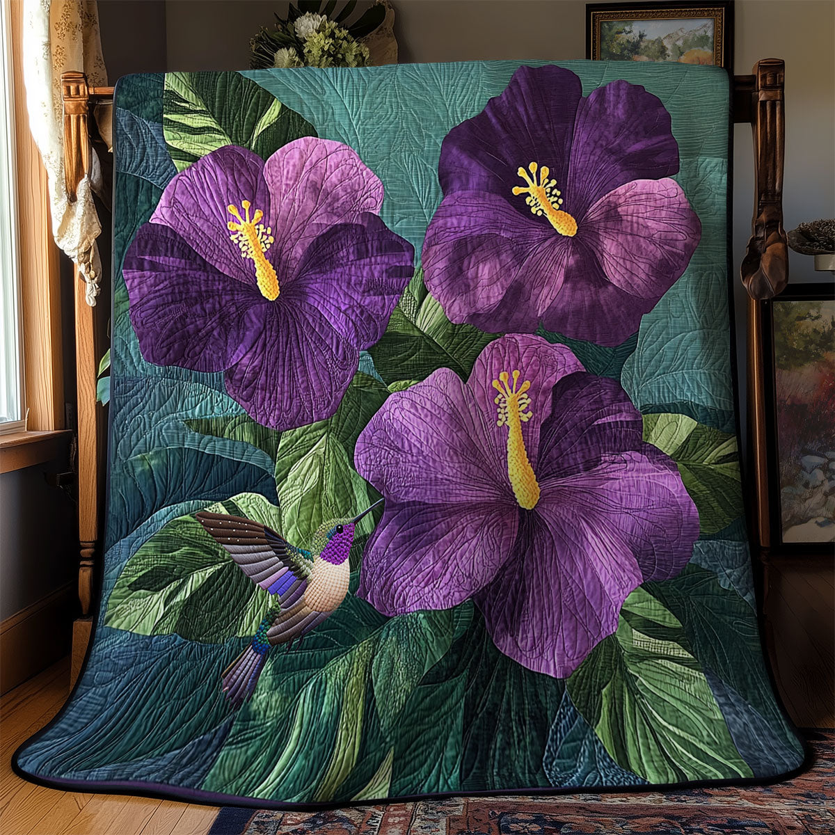 Purple Hibicus Flower WY1211007CL Quilt