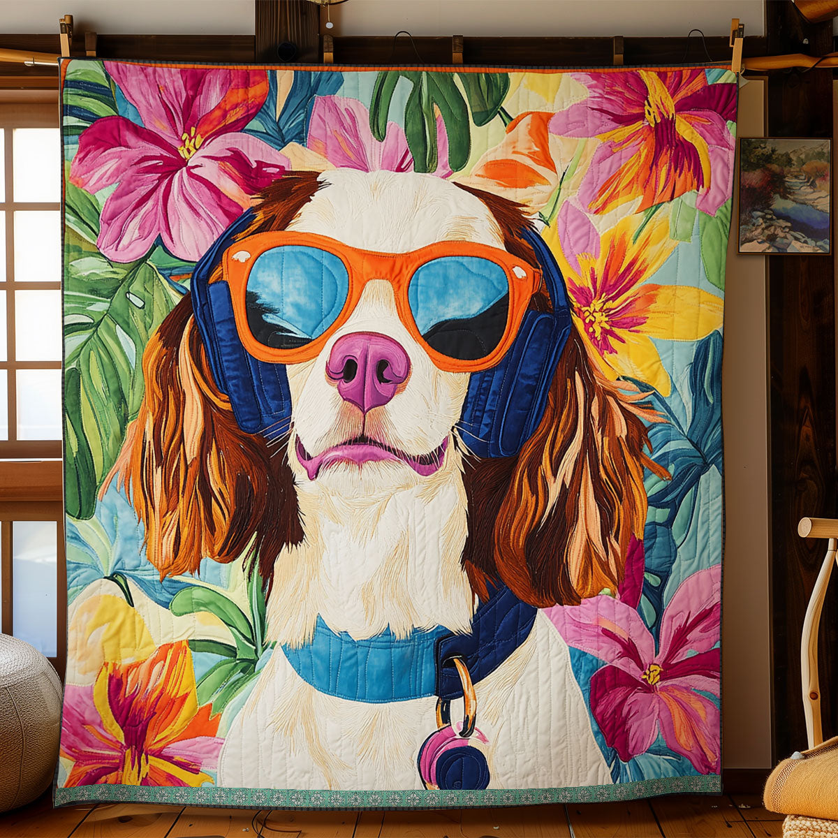 Cheerful Spaniel Dog WX1112012CL Quilt