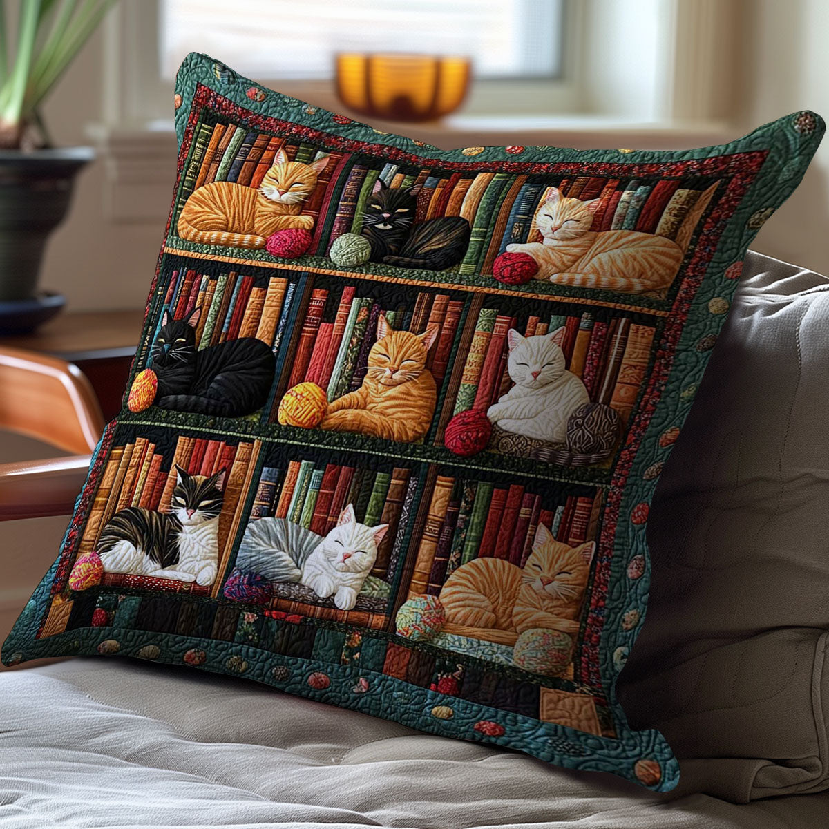 Sleeping Cats On The Bookshelves WJ2609027CL Quilt Pillow Case