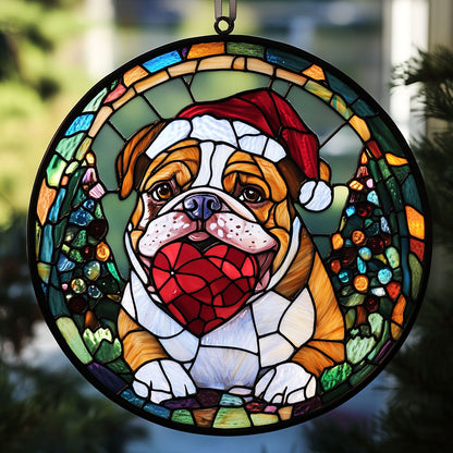 Christmas Bulldog WU0210016CL Stained Glass Suncatcher