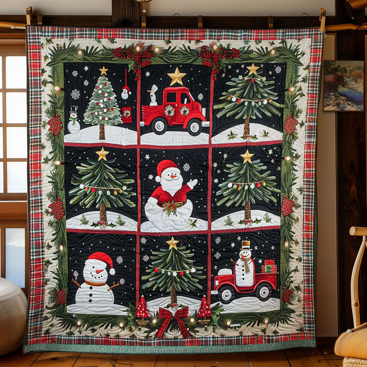 Red Truck Santa And Tree WN1109038CL Quilt