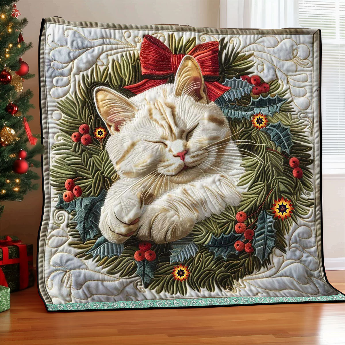 Sleeping Christmas Cat WP3010040CL Quilt