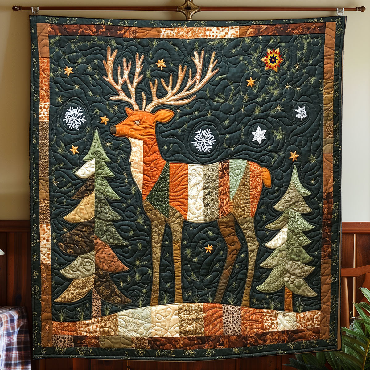 Reindeer Patchwork Portrait WP2611010CL Quilt