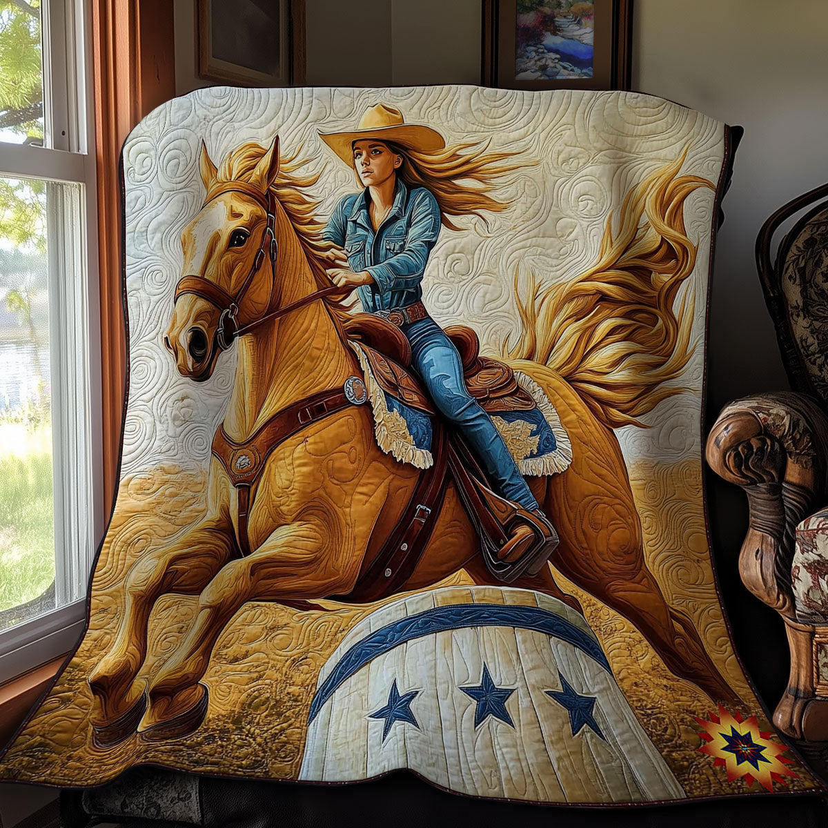 Cowboy Riding Horse WY2611015CL Quilt