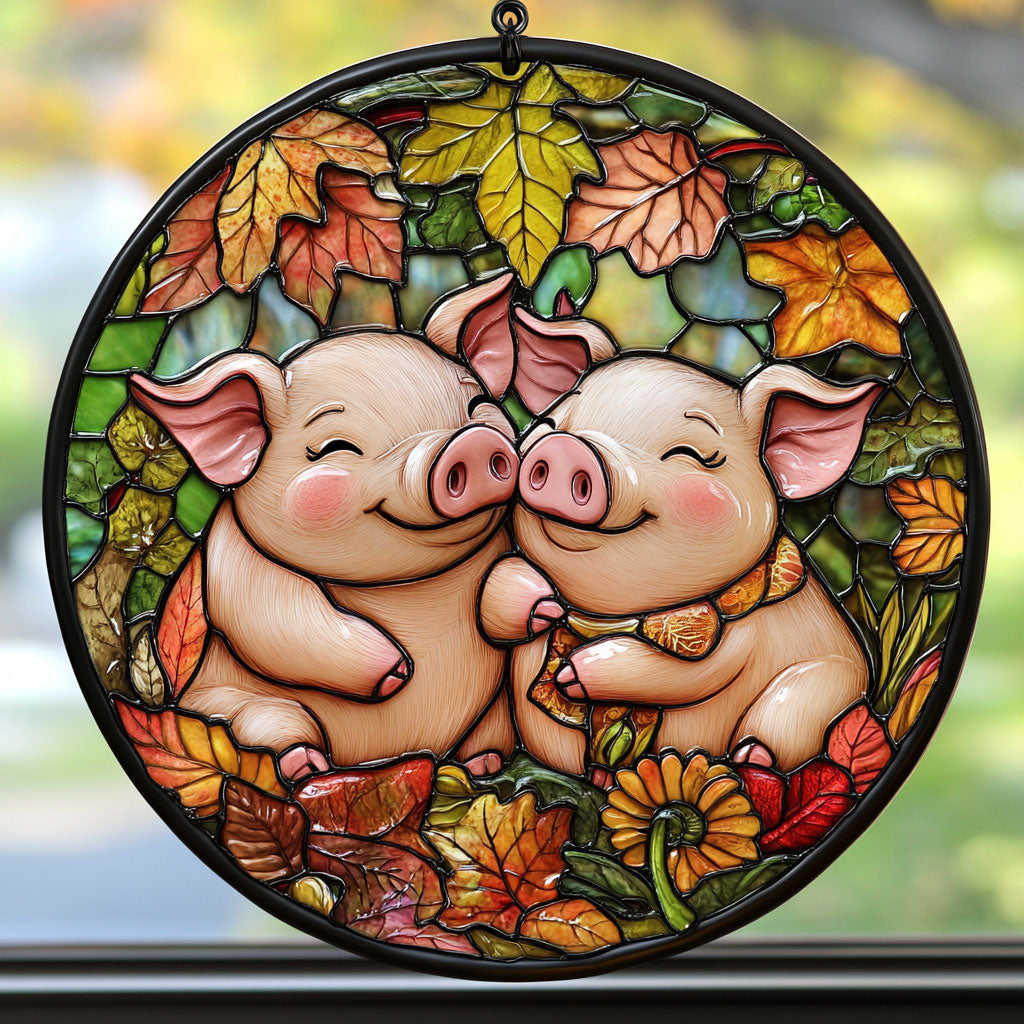 Pig WU0310031CL Stained Glass Suncatcher