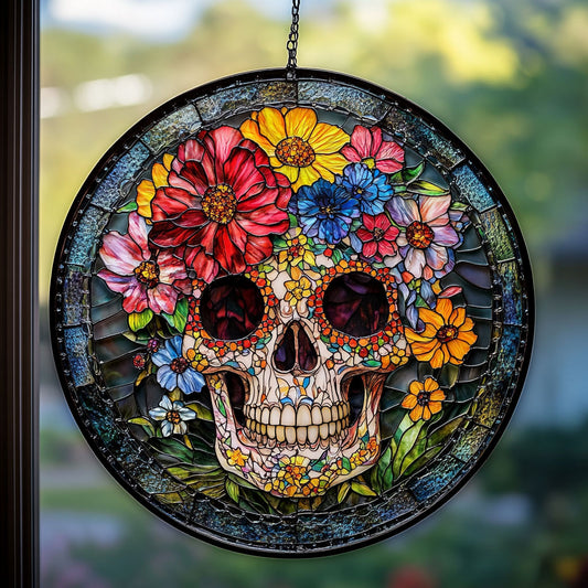 Skull WU0910030CL Stained Glass Suncatcher