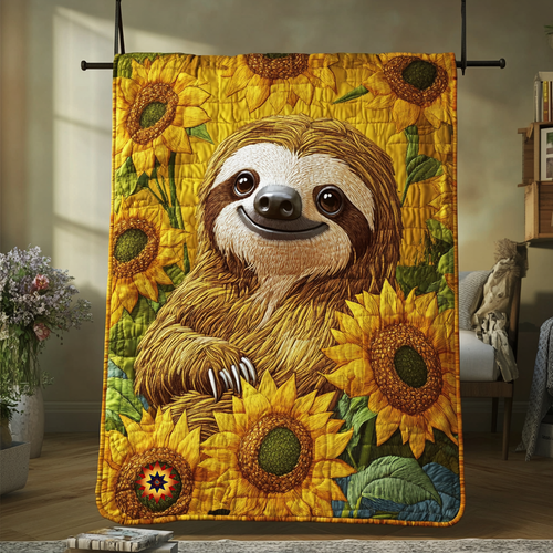Happy Sloth And Sunflower WU0612005CL Quilt