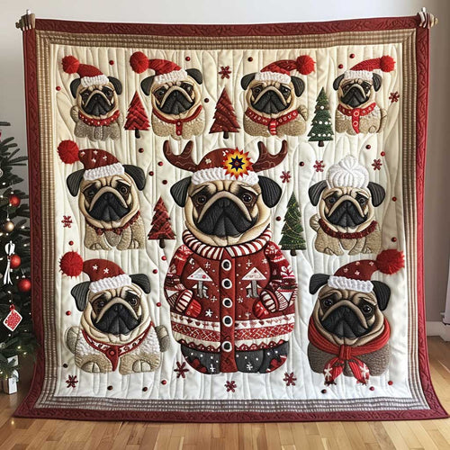 Adorable Christmas Fashion Pug WP1710014CL Quilt