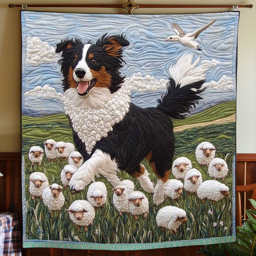 Grass Field Border Collie WP1609008CL Quilt