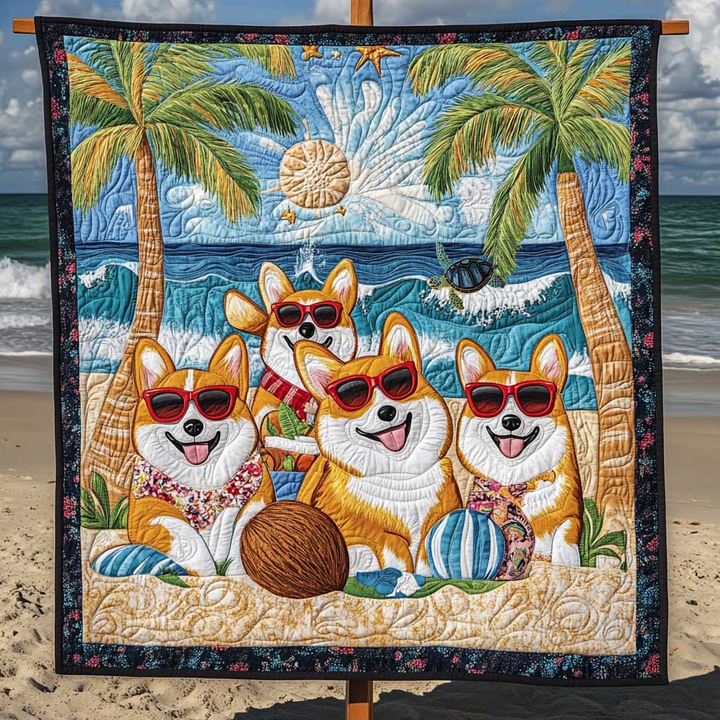 Corgi Beach Vibes WN0210030CL Quilt