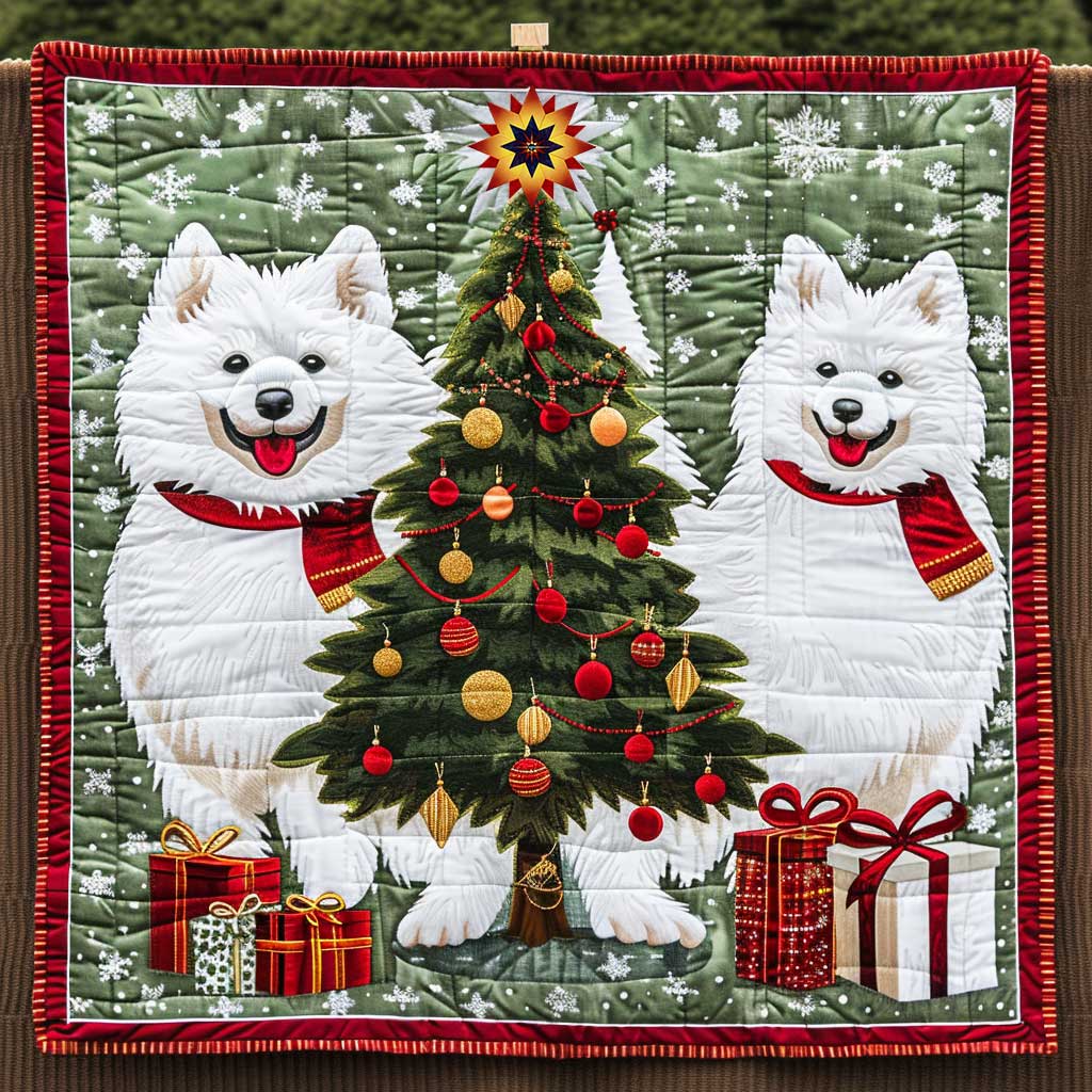 Samoyed Celebrating Christmas WP2110017CL Quilt