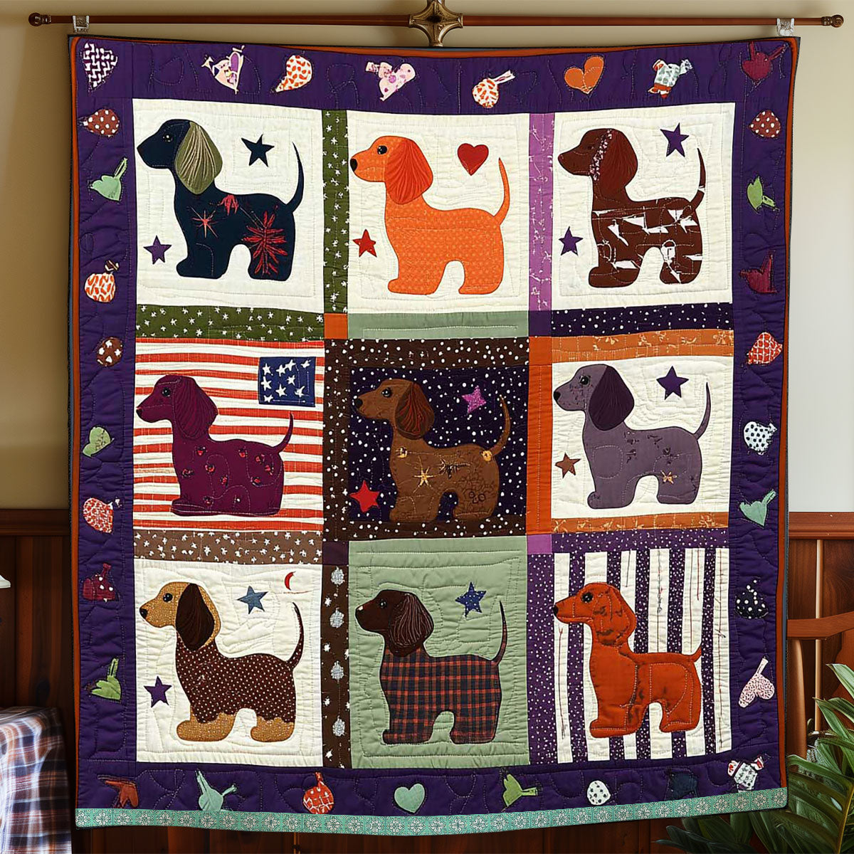 Purple Patchwork Dachshund WP1909025CL Quilt