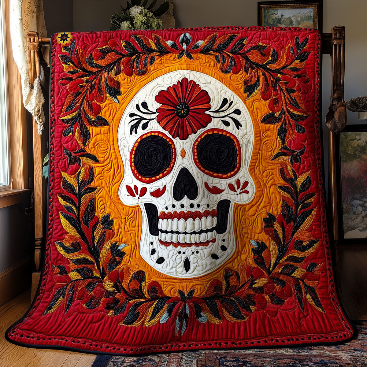 Leaves Wreath Skull WY0212018CL Quilt