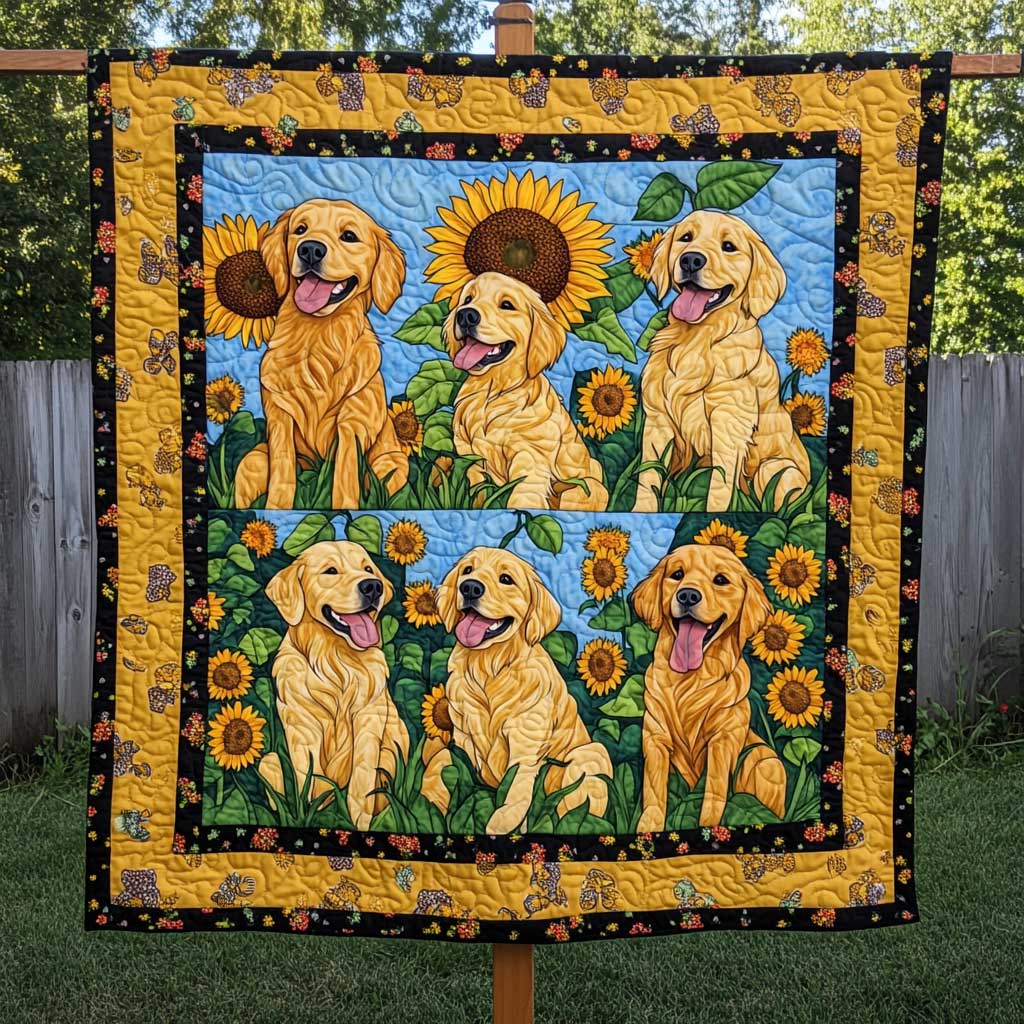 Golden Retriever Sunflower Patch WN2709138CL Quilt