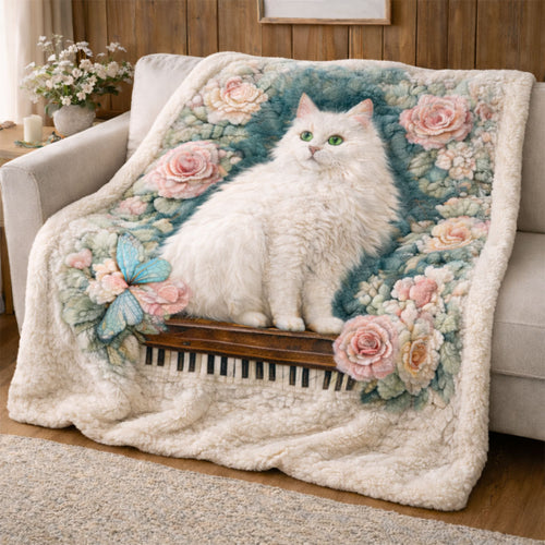 Elegant White Cat KL2301002CL Faux Fur Throw Blanket