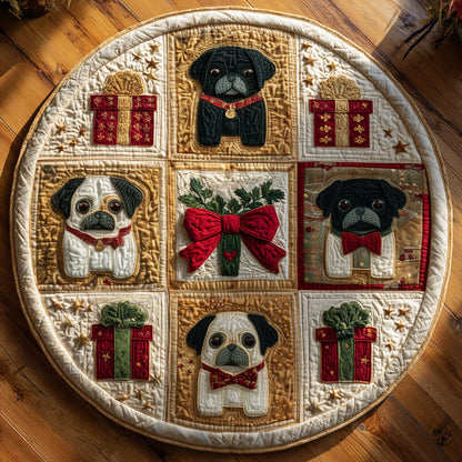 Christmas Patchwork Pug CW1109004CL Quilted Round Mat