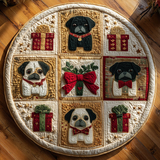 Christmas Patchwork Pug CW1109004CL Quilted Round Mat