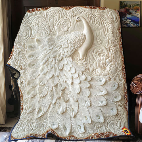 Elegant White Peacock WY2012044CL Quilt