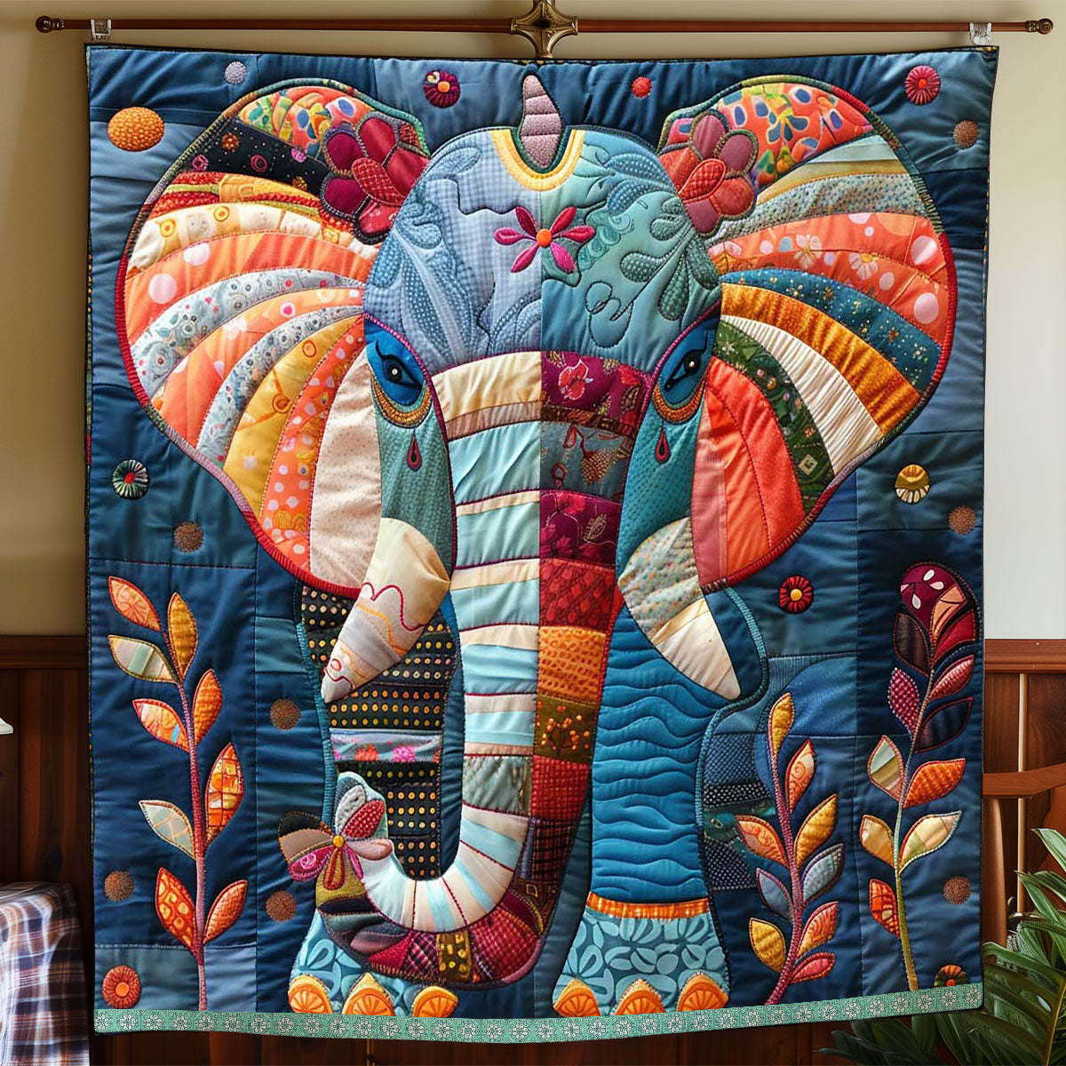 Patchwork Elephant Portrait WP1009041CL Quilt