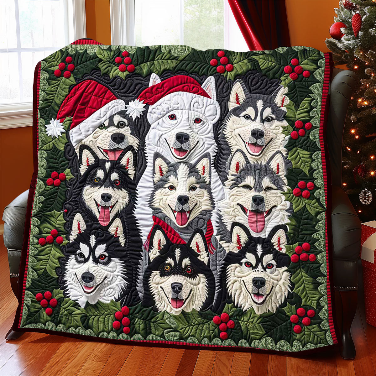 Christmas Husky Collection WP1508005CL Quilt