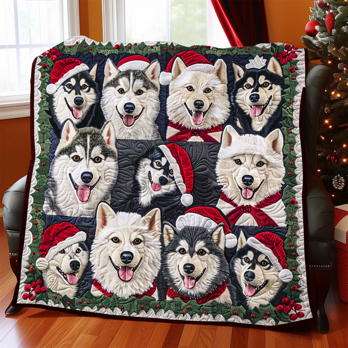 Cozy Husky Christmas WP1508003CL Quilt