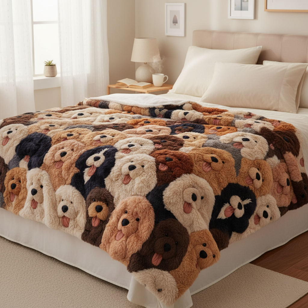 Doodle Puppies WJ2101002CL Faux Fur Throw Blanket