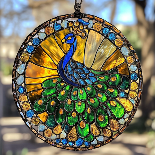 Peacock Glory WN0611059CL Stained Glass Suncatcher