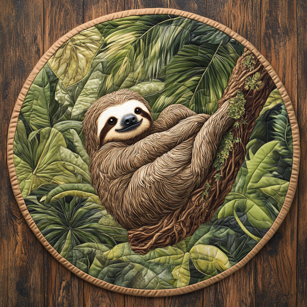 Sloth On Trunk CP1404057CL Quilted Round Mat
