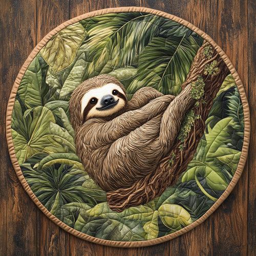 Sloth On Trunk CP1404057CL Quilted Round Mat