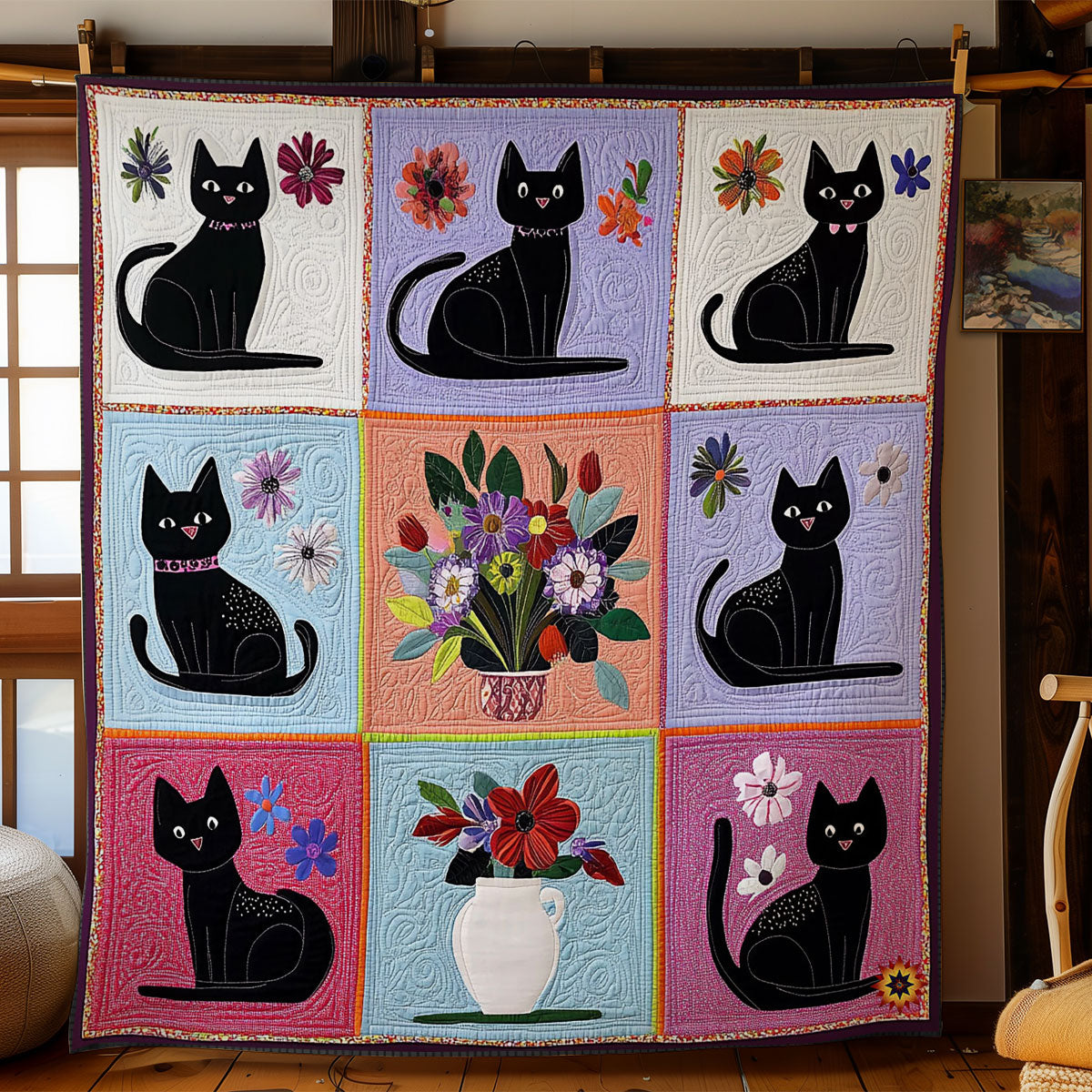 Flower Vase Black Cat WY1012036CL Quilt