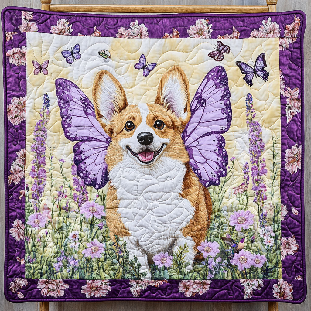 Purple Butterfly Corgi WY1811010CL Quilt