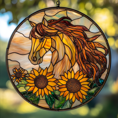 Sunflower Horse WN0611115CL Stained Glass Suncatcher