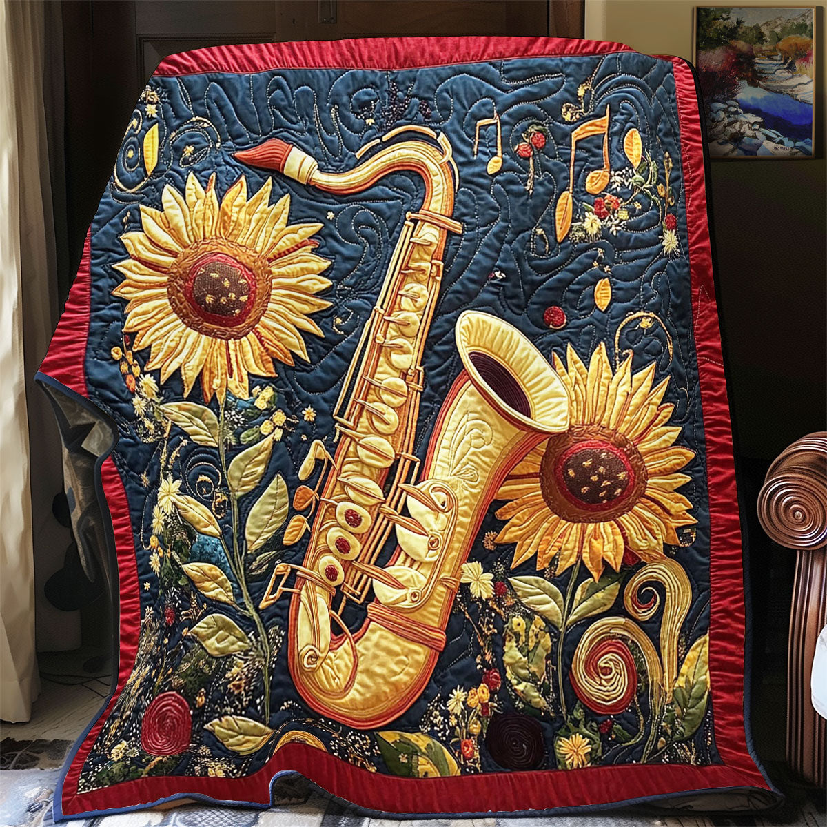 Gold Saxophone And Sunflower WY0202027CL Quilt