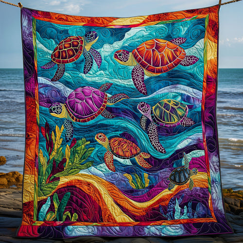 Colorful Turtle Family WY1612008CL Quilt