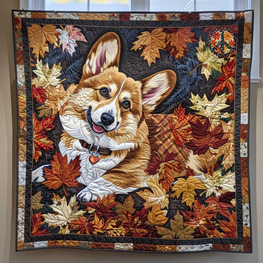 Autumn Leaves Corgi WP2210002CL Quilt