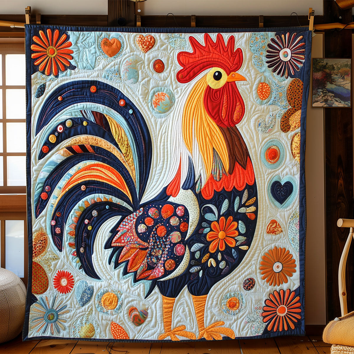 Folk Art Chicken WJ1303008CL Quilt