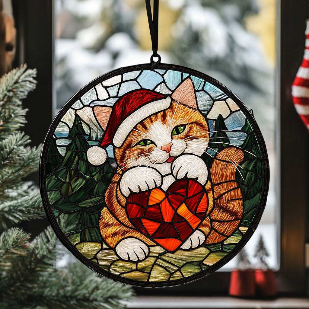 Christmas Cat WU0210012CL Stained Glass Suncatcher