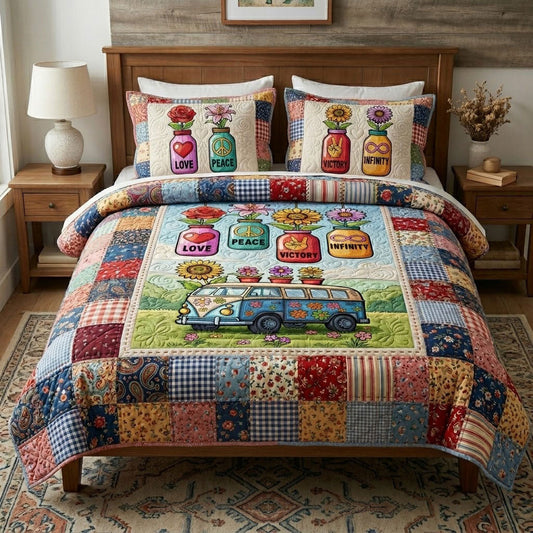 Hippie Love Peace Vintage Van Patchwork WN0304004CL Duvet Cover Set